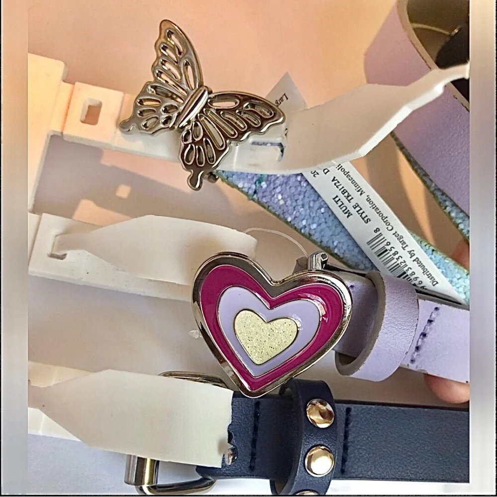Cat & Jack Girls Belts Set of (3) Size Large Heart Butterfly Studs 26 to 30” New
